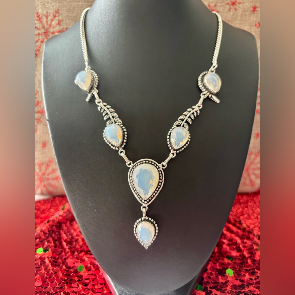 Handmade Opalite Jewelry Set On 925 Sterling Silver. Sz 20”